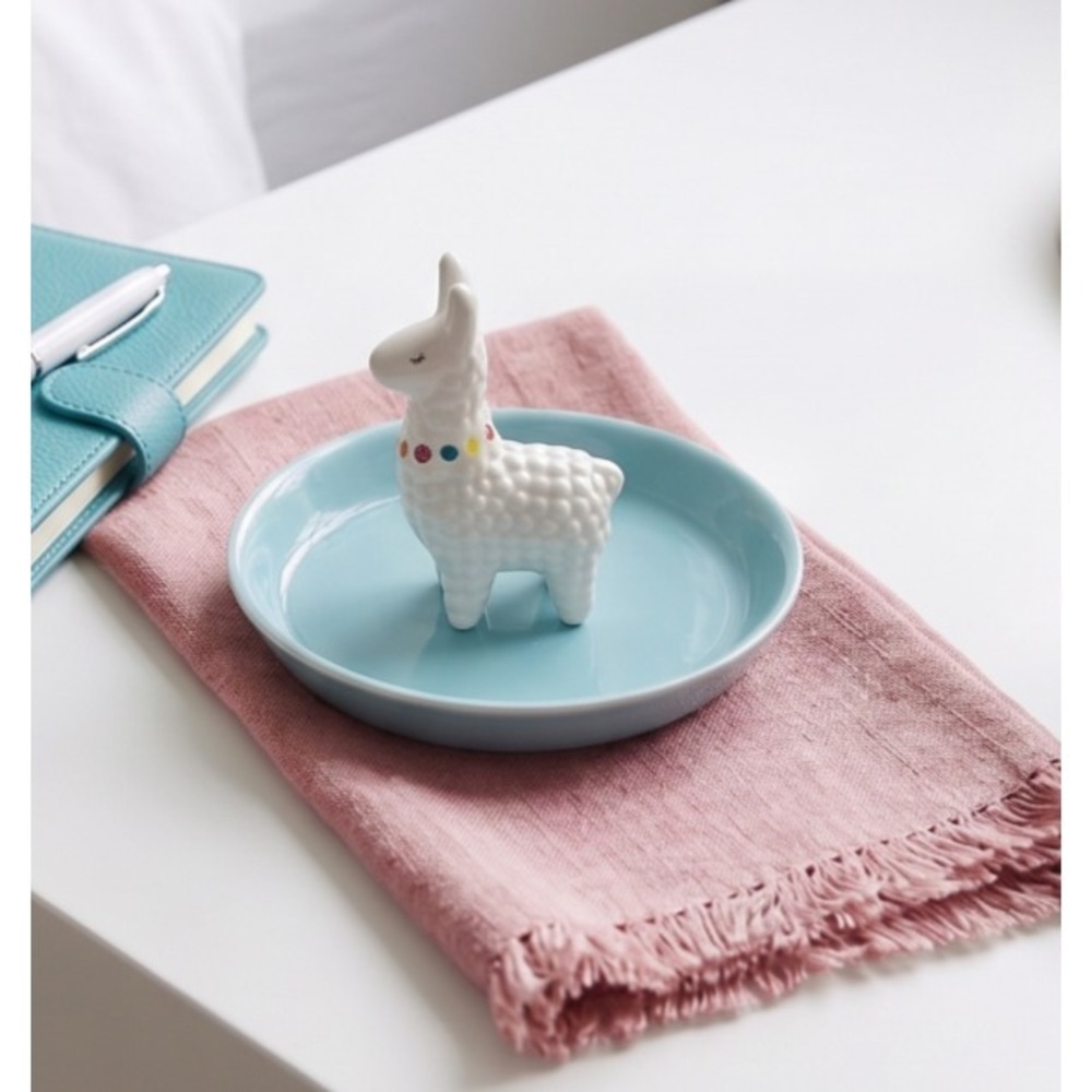 Ceramic Llama Trinket Dish Ring Tray Turquoise Boho Southwest Eclectic Whimsical - Picture 2 of 7
